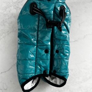 Teal Puffer Quilted Dog Jacket Dog Coat with Harness Built In